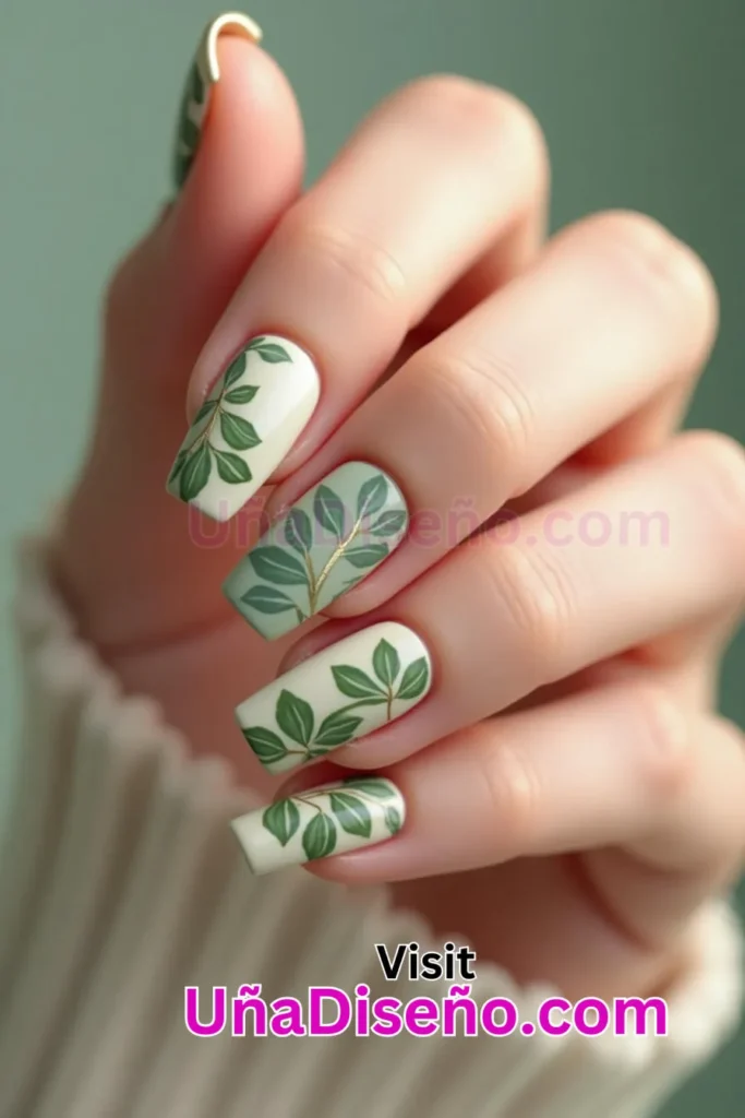 2 bonito diseño de uñas con un suave estampado de hojas verdes 2.jpeg