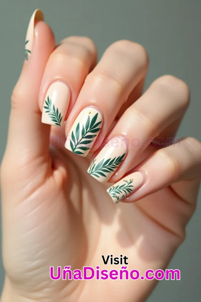 3 nail art minimalista con estampado de hojas verdes 1.jpeg