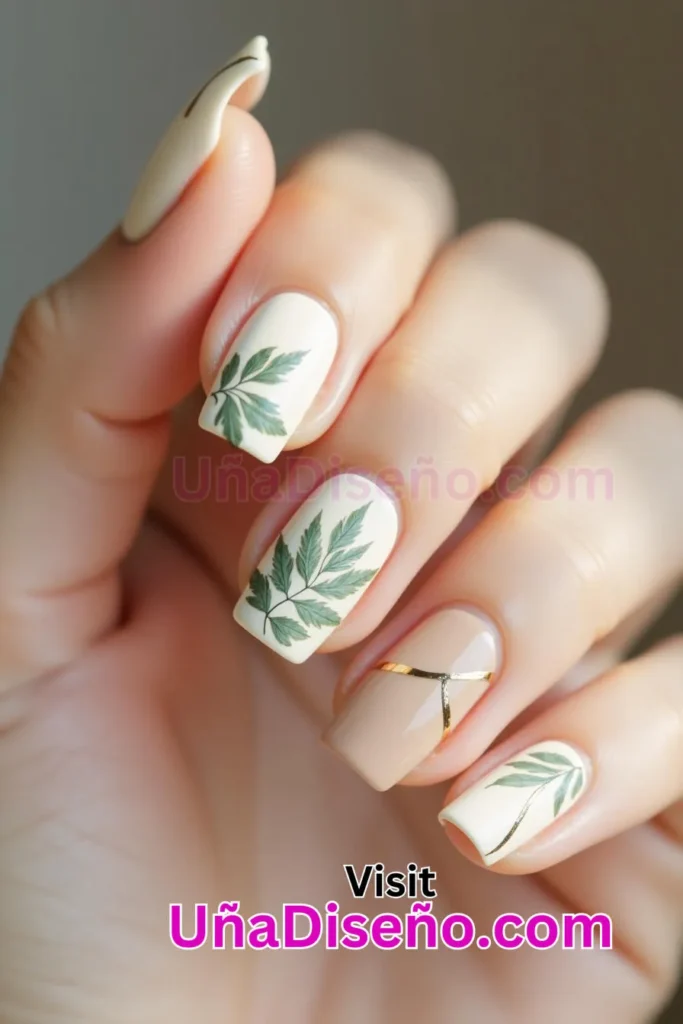 3 nail art minimalista con estampado de hojas verdes 2.jpeg