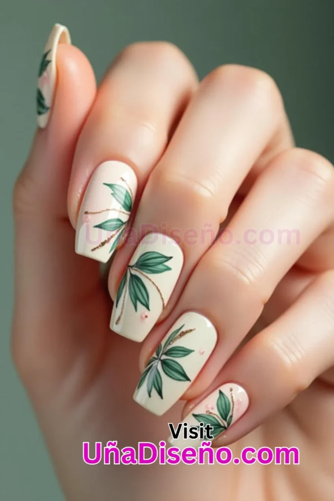 3 nail art minimalista con estampado de hojas verdes 3.jpeg