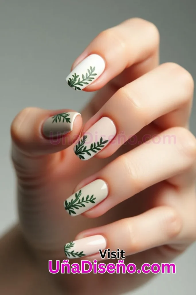 3 nail art minimalista con estampado de hojas verdes 4.jpeg