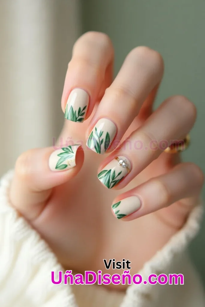 3 nail art minimalista con estampado de hojas verdes 5.jpeg