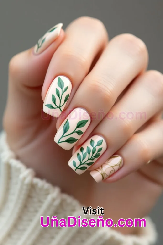 3 nail art minimalista con estampado de hojas verdes 6.jpeg