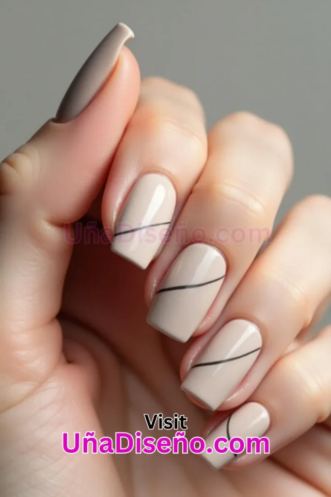 4 Minimalista Abstracto Nail Art Diseño Francés - Dos Manos con Color Champiñón Suave 2.jpeg