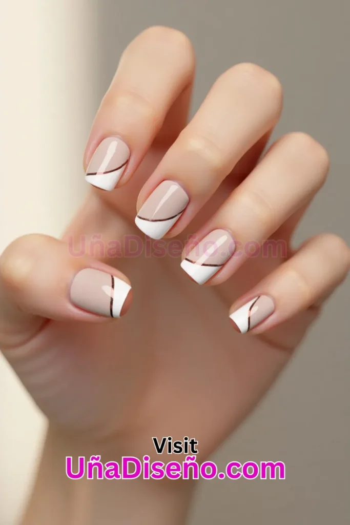 4 Minimalista Abstracto Nail Art Diseño Francés - Dos Manos con Color Champiñón Suave 3.jpeg