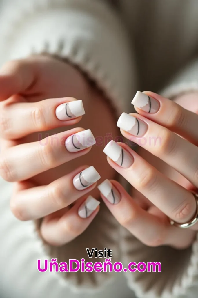 4 Minimalista Abstracto Nail Art Diseño Francés - Dos Manos con Color Champiñón Suave 4.jpeg